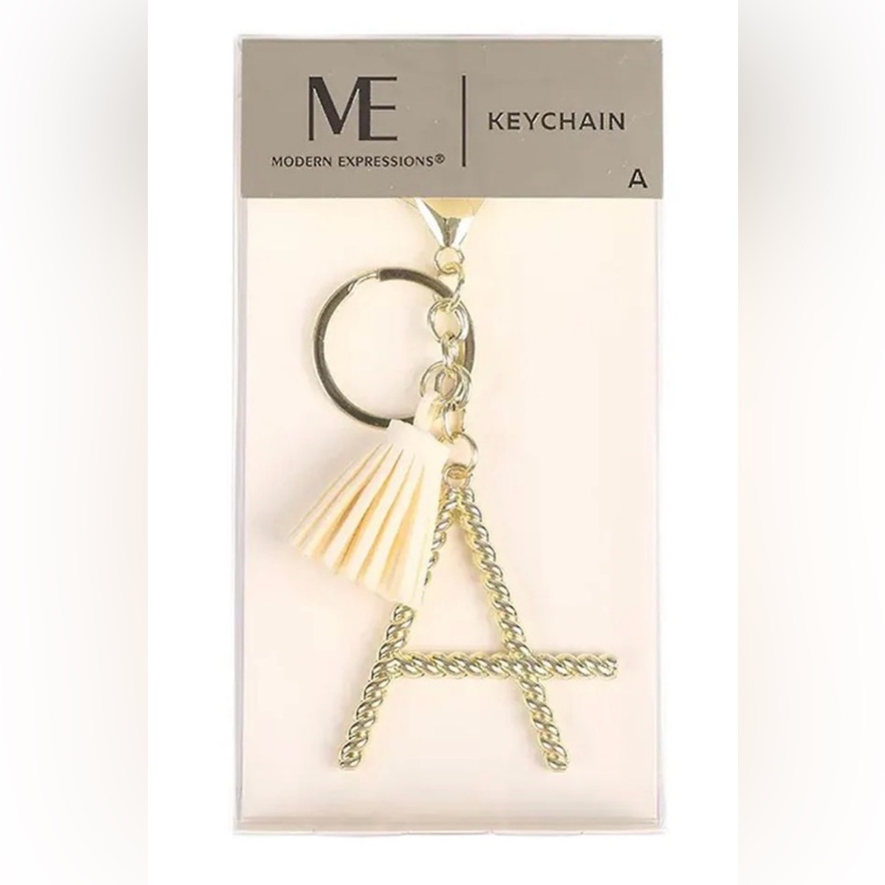 NEW! Modern Expressions Monogram Keychain Gold and CREAM Tassel - LETTER A